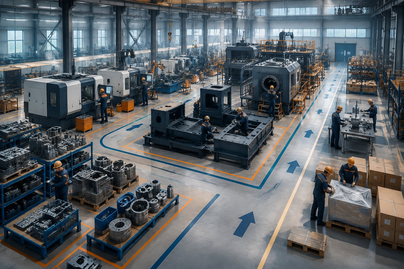 Illustration of an organized industrial production flow